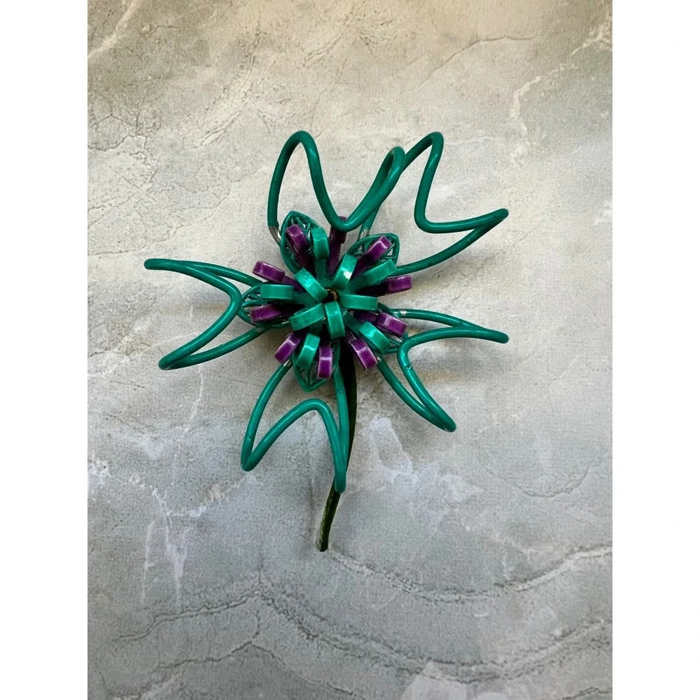 Vintage Enamel Flower Brooch Teal Purple Spring Summer